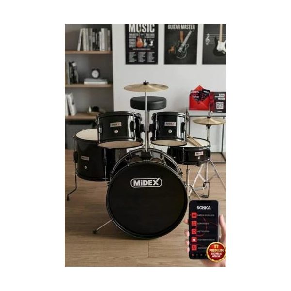 Midex CD500X-BK 5-18 Yaş İçin Full Akustik Çocuk Baterisi Davulu Seti