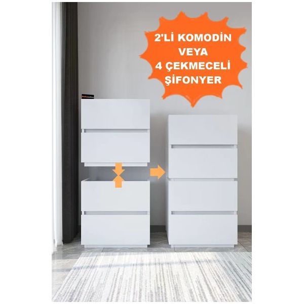 Aeka AE-2034 Galata 4 Çekmeceli Patentli Antrasit Şifonyer Yatak Odası Bebek Odası Komodin Şifonyer