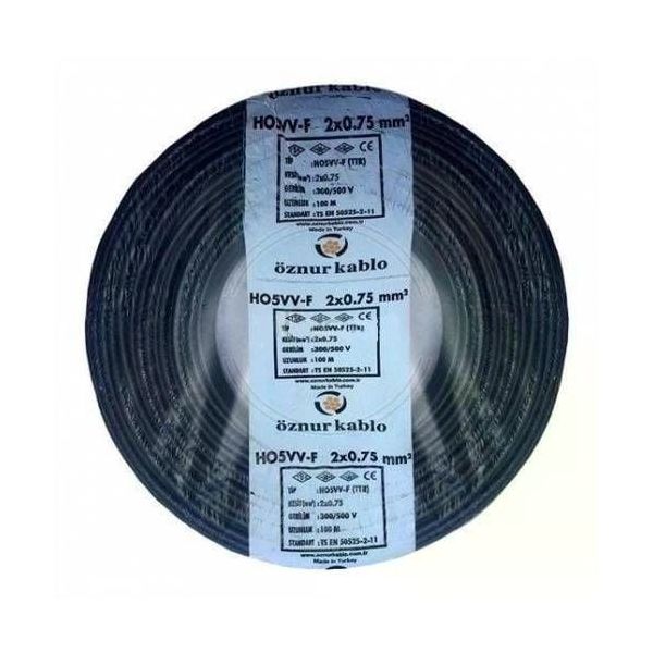 Öznur H05vv-F 100 mt 2x0.75 mm Siyah Ttr Çok Telli Kablo