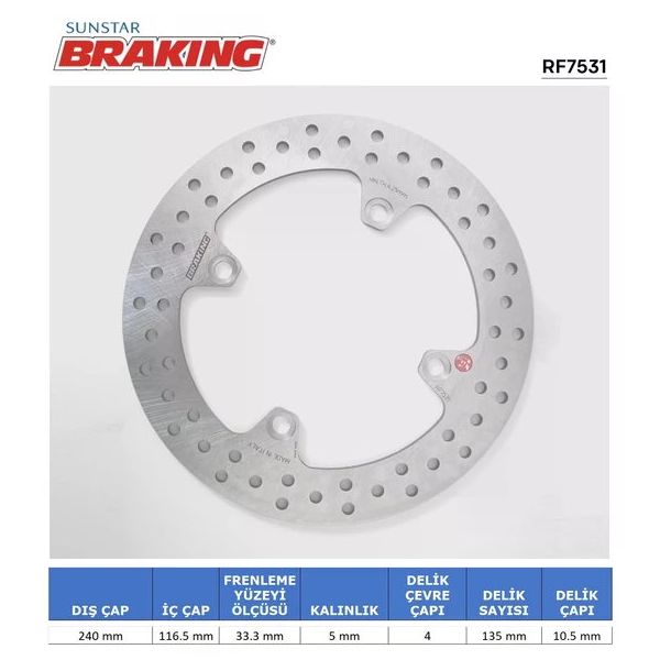 Honda Cbf 500-600-1000 X-Adv 750 Cbr 600 F 2017-2025 Yuvarlak Arka Fren Diski