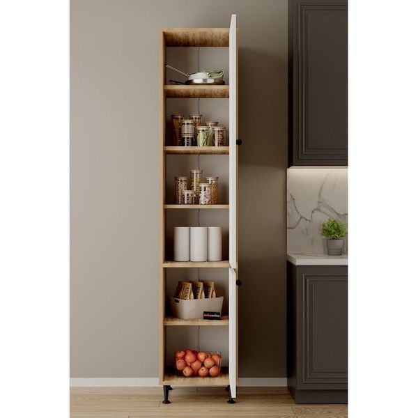 Aeka AE-2028 Soft 2 Kapaklı Raflı Dar Yüksek Boy Banyo Çok Bölmeli 40x180 cm Beyaz Çok Amaçlı Dolap