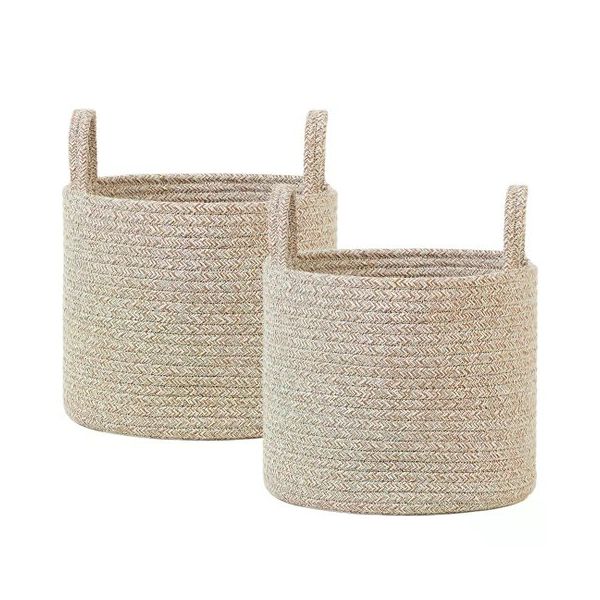 Ocean Home Textile 26x22 cm 2'li Bej Kırçıllı Pamuklu Halat Sepet Set