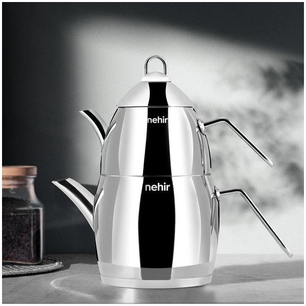 Nehir Florina 1.5 lt Paslanmaz Çelik Midi Orta Boy Çaydanlık Takımı