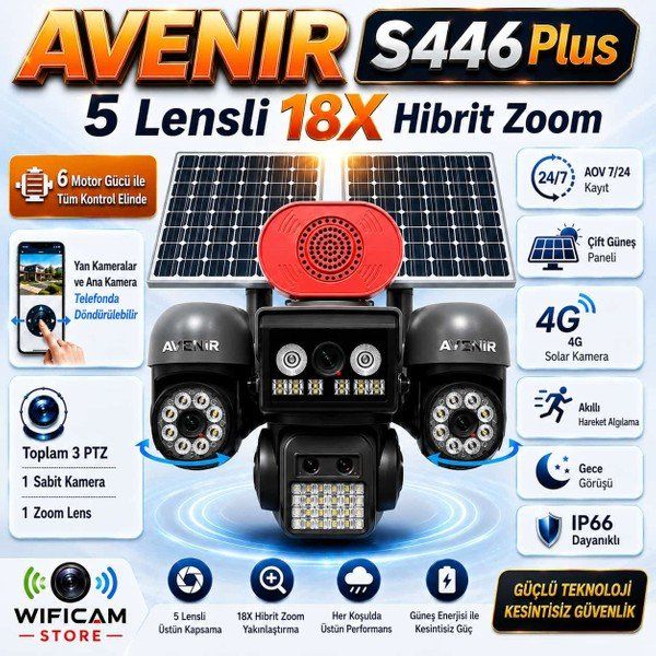 Avenir AV-S446 Plus 12 MP Solar Gece Görüşlü Güvenlik Kamerası