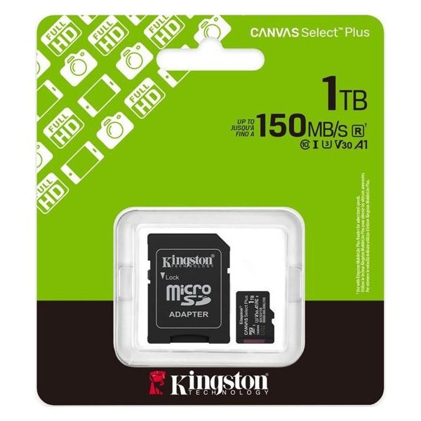 Kingston Canvas Select Plus SDCS3/1TB Class 10 UHS-I U3 A1 V30 1 TB Micro SD Kart