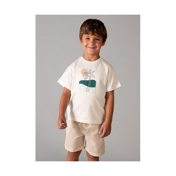 Mayoral 03218 Bej Erkek Çocuk Bermuda Şort ve T-Shirt Takım