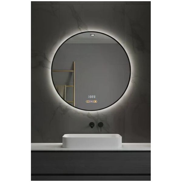 Avend Akıllı Ayna Hareket Sensörlü 75 cm Buhar Tutmaz 3 Renk Ledli Işıklı Dokunmatik 3 Butonlu Hd Yansıma Dimmer Özellikli Siyah Çerçeveli Lüks Lavabo Makyaj Yuvarlak Banyo Aynası