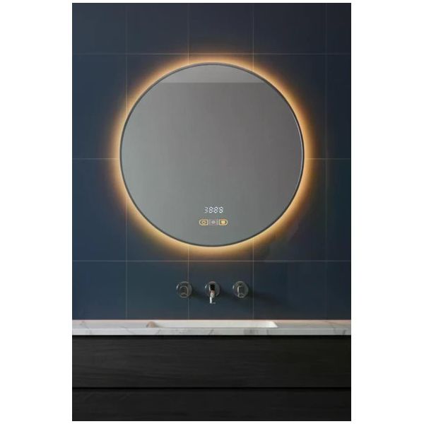 Avend Akıllı Ayna Hareket Sensörlü 75 cm Buhar Tutmayan Dokunmatik 3 Butonlu 3 Renk Led Işıklı Hd Yansıma Dimmer Özellikli Lüks Gümüş Çerçeveli Yuvarlak Makyaj Banyo Aynası