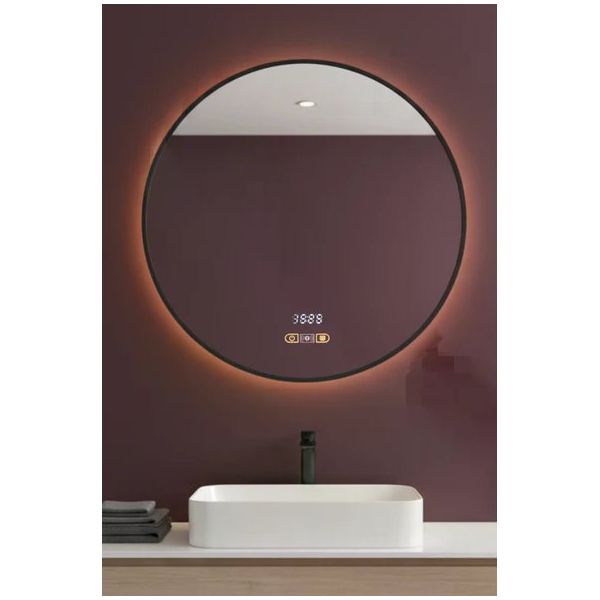 Avend Akıllı Ayna Hareket Sensörlü 90 cm Buhar Tutmaz Dokunmatik 3 Butonlu 3 Renk Led Işıklı HD Yansıma Dimmer Özellikli Siyah Çerçeveli Lüks Yuvarlak Makyaj Banyo Aynası