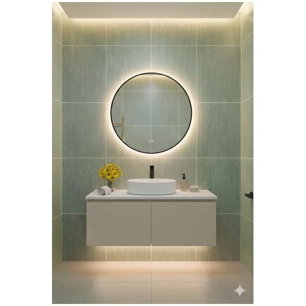 Avend 80 cm Akıllı Ayna Buhar Tutmaz 3 Renk Led Işıklı Dokunmatik 2 Butonlu Yeni Nesil HD Yansıma Siyah Çerçeveli Lüx Lavabo Duvar Makyaj Yuvarlak Banyo Aynası