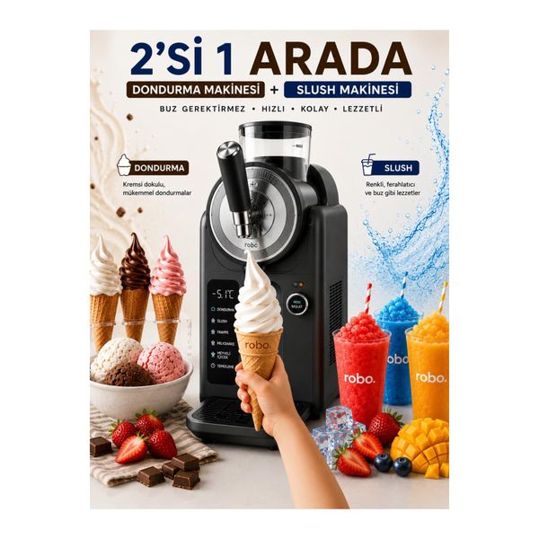 Robo 2in1 Gri Slush ve Dondurma Makinesi
