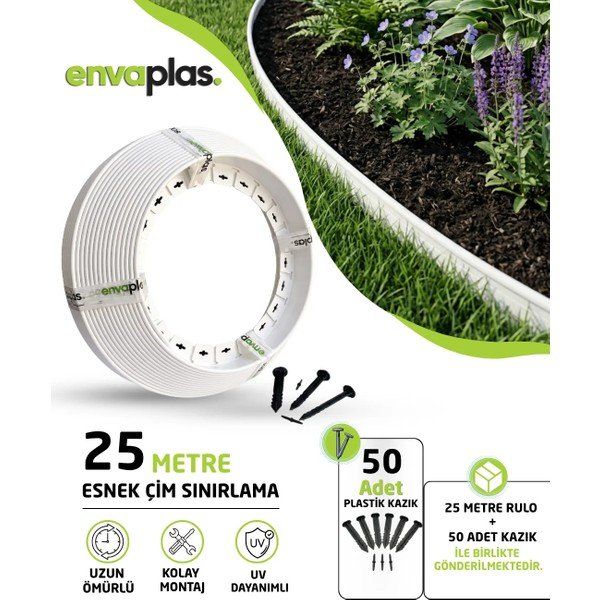 Envaplas Esnek Beyaz 1x25 m Pratik Çim Ayırıcı