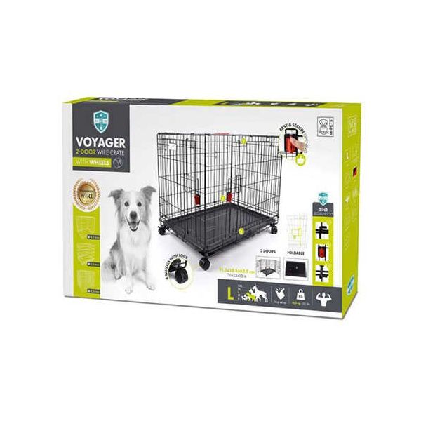 M-Pets Voyager Tekerlekli 2 Kapılı 91x58x63 cm L Siyah Köpek Kafesi