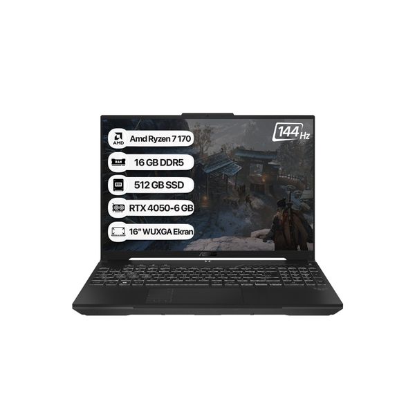Asus TUF Gaming A16 FA607NUQ-RL014 Ryzen 7 170 16GB RAM 512GB SSD RTX 4050 FreeDOS 16 inç Gaming Laptop