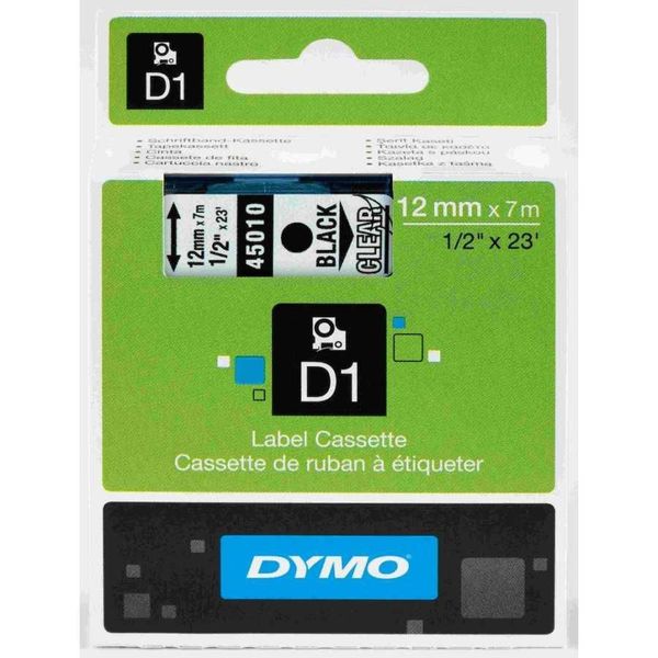 Dymo D1 45010 Şeffaf-Siyah 12mm x 7m Yedek Şerit