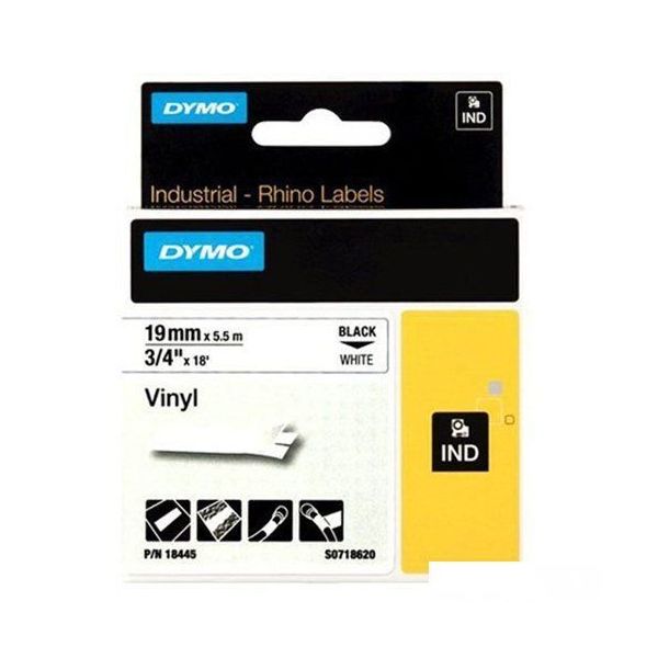 Dymo Rhinopro 18445 Beyaz-Siyah 19 mm 5.5 m Renkli Vinil Şerit