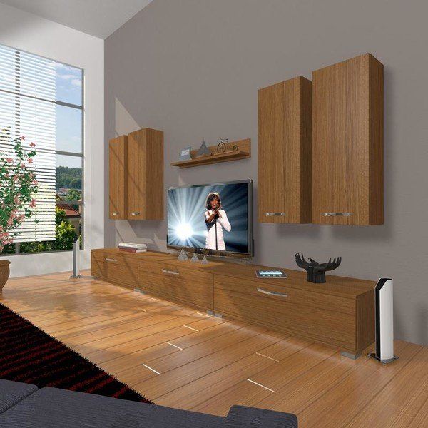 Decoraktiv Eko 8D SLM Krom Ayaklı Naturel Ceviz Tv Ünitesi
