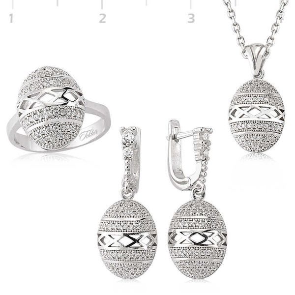 Gumush Zirkon Taşlı Oval Kadın Gümüş Set