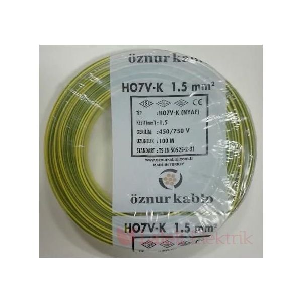 Öznur 1.5 mm Nya Sarı Yeşil 100 m %100 Bakır Kablo