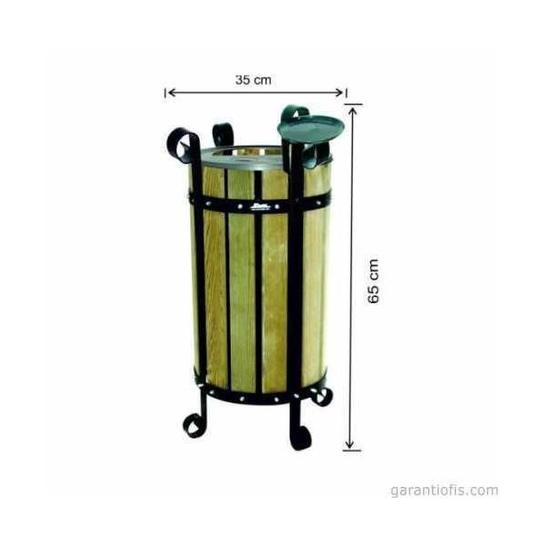 Garanti Metal 2113 28 lt Ahşap Yuvarlak Bahçe Tipi Çöp Kovası