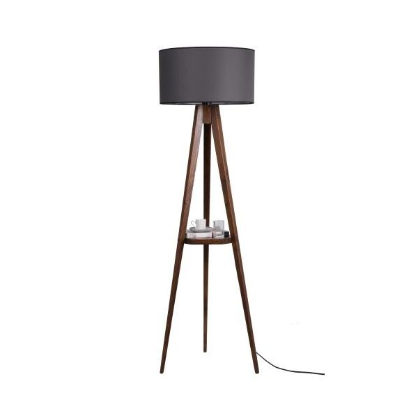 Lumexx Sehbalı Tripod Ceviz Silindir Koyu Gri Abajurlu Lambader