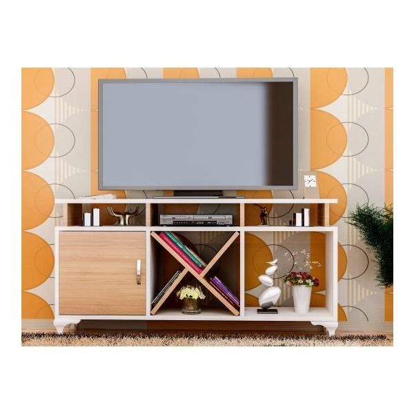 BMdekor Kamer Tasarım Beyaz Teak TV Ünitesi