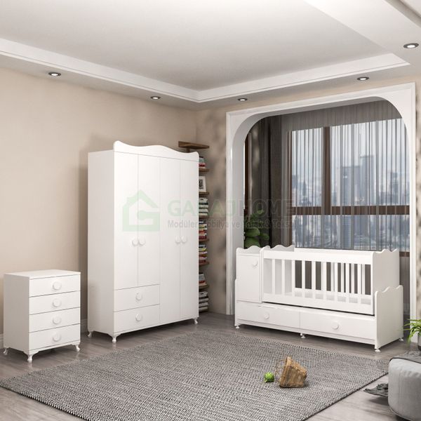Garaj Home GarajHome Pırlanta Yıldız 4 Kapaklı Beyaz Bebek Odası Takımı