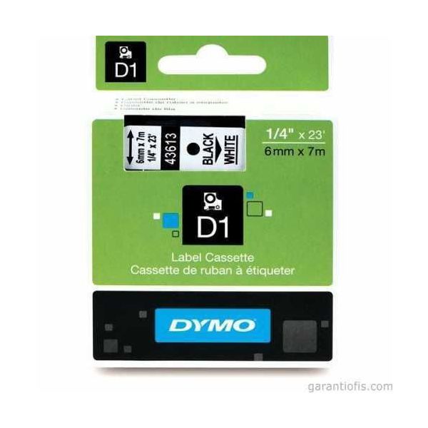 Dymo D1 43613 Beyaz-Siyah 6 mm 7 m Yedek Şerit