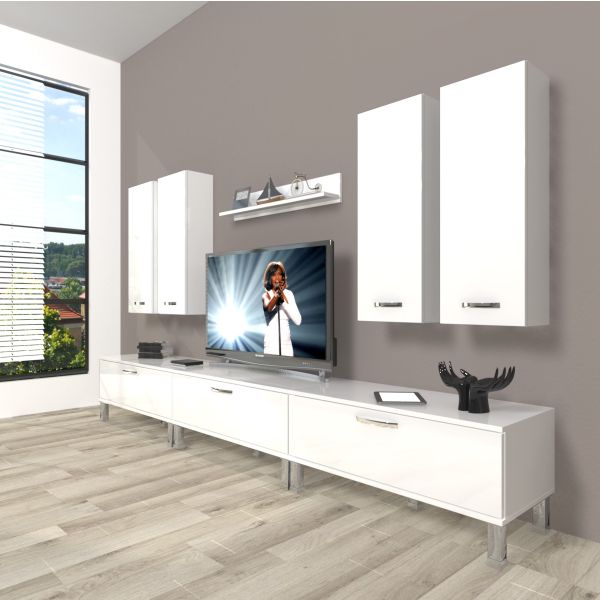 Decoraktiv Eko 8D SLM Krom Ayaklı Parlak Beyaz Tv Ünitesi