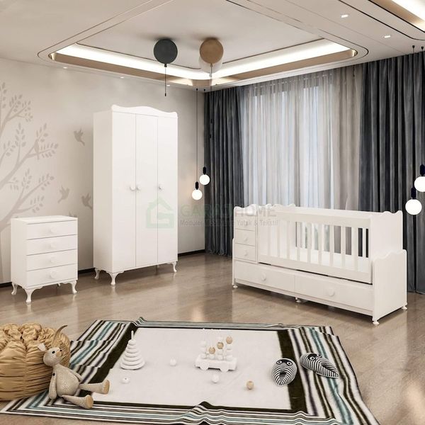 Garaj Home GarajHome Melina Yıldız 3 Kapaklı Beyaz Bebek Odası Takımı