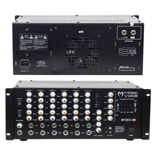 Magicvoice MV-300EF-TR 300 W 6 Mikrofon Girişli USB-Bluetooth Destekli Trafolu Mixer Anfi