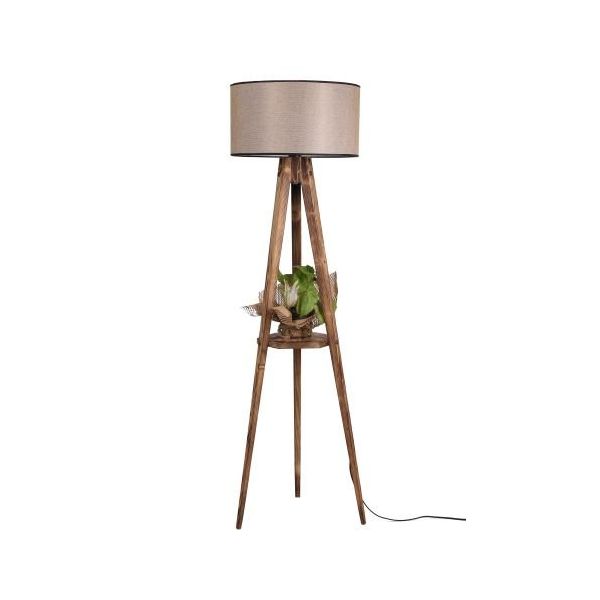 Lumexx Sehbalı Tripod Yanık Silindir Koyu Hasır Abajurlu Lambader