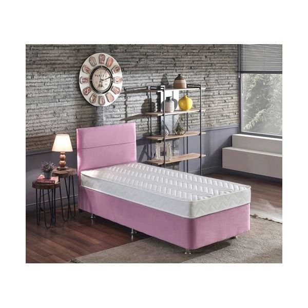 Niron Pinky 100x200 cm Pembe Tek Kişilik Baza Başlık Yatak Seti