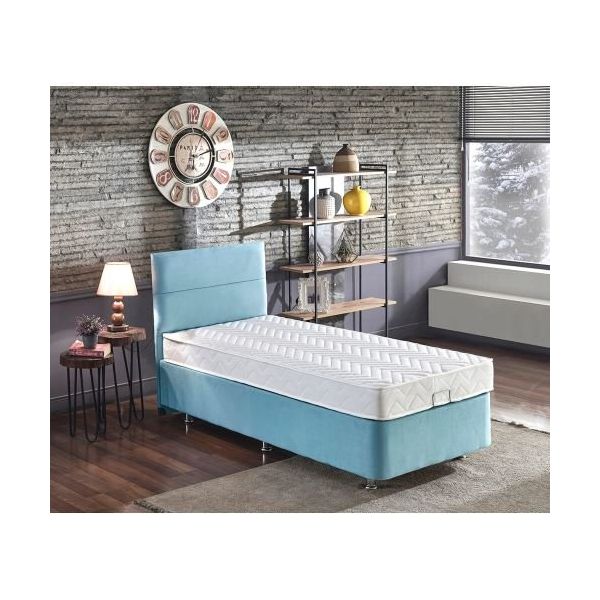 Niron Cozy 100x200 cm Mavi Tek Kişilik Baza Başlık Yatak Seti