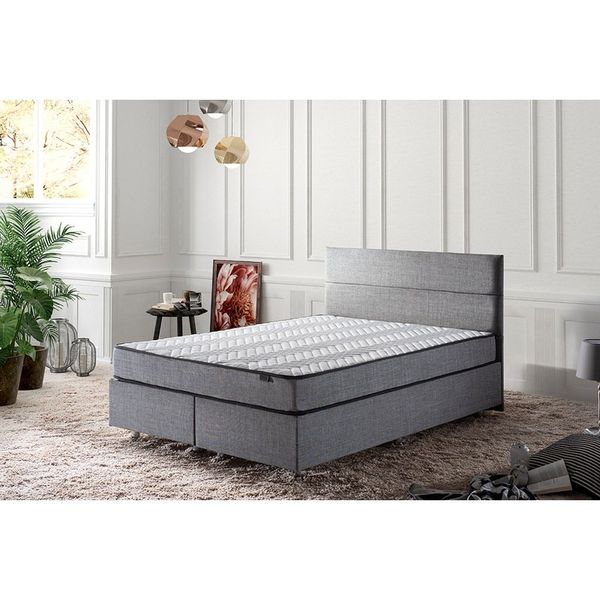 Niron Silver 160x200 CM Çift Kişilik Full Ortopedik Yatak Gri Keten Baza Başlık Seti
