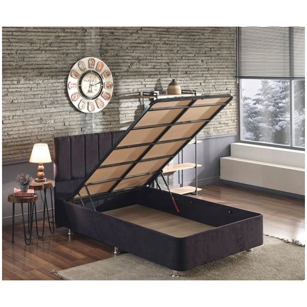 Niron Ela 120x200 cm Silinebilir Soho Kumaş Tek Kişilik Siyah Kumaş Baza Ve Başlığı