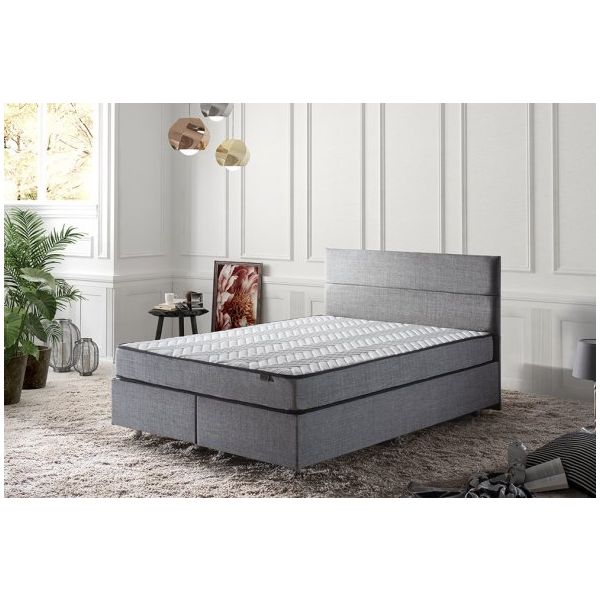 Niron Silver 150x200 CM Çift Kişilik Full Ortopedik Yatak Gri Keten Baza Başlık Seti