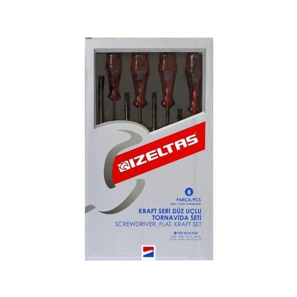 İzeltaş 8 Adet Kraft Düz Uçlu Tornavida Takımı