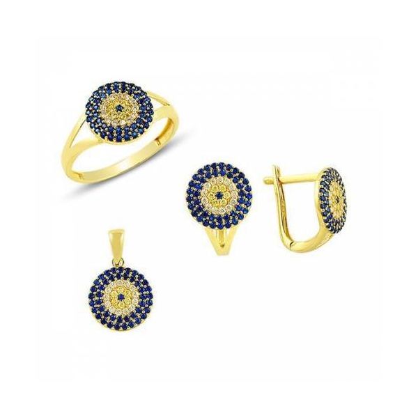 Bilezikhane Sosyete Gözlü 5.75 Gram 14 Ayar Altın Üçlü Set