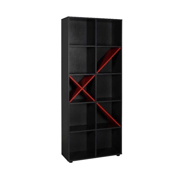 Adore KTP-910-SK-1 Antrasit-Kırmızı 10 Raflı Dekoratif Kitaplık
