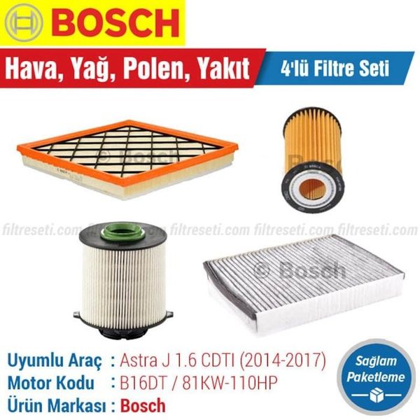 Edifier Bosch Opel Astra J 1.6 CDTI 2014 2017 Filtre Bakım Seti