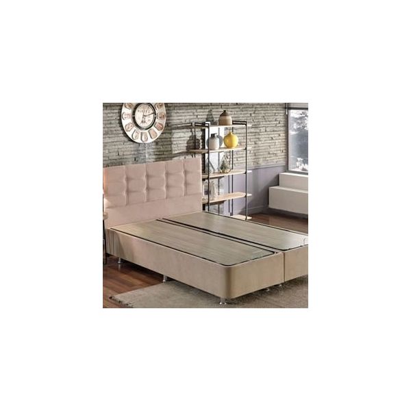 Niron Yatak 150x200 cm Polo Sütlü Kahve Soho Kumaş Çift Kişilik Baza ve Başlık Seti
