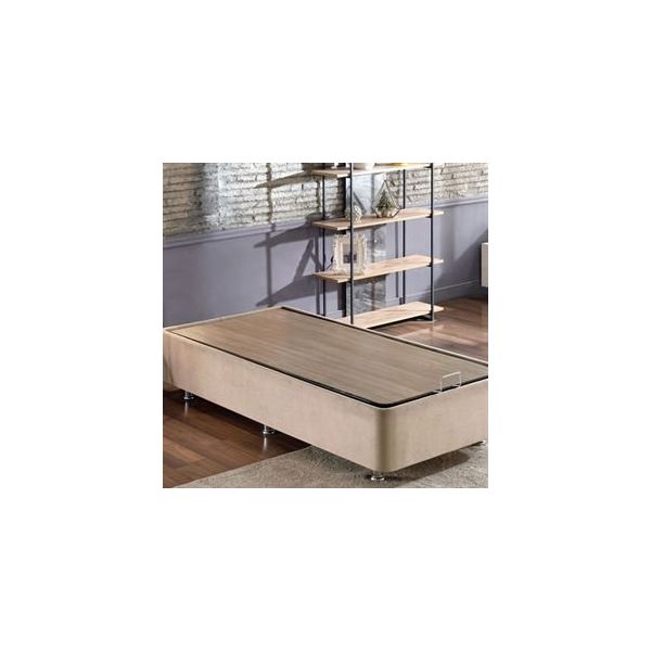 Niron 90x190 cm Ela Sandıklı Sütlü Kahve Baza Sağlamlaştırılmış Silinebilir Kumaş Tek Kişilik Baza