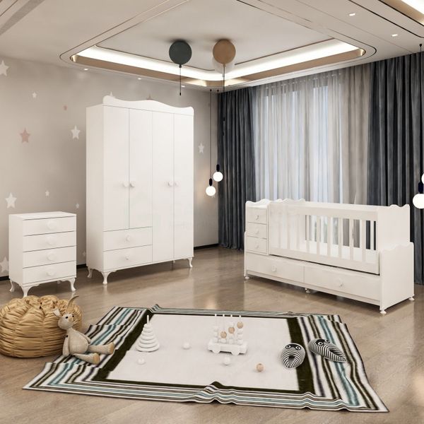 Garaj Home GarajHome Melina Yıldız 4 Kapaklı Beyaz Bebek Odası Takımı