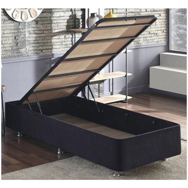 Niron Yatak Ela 80x180 cm Sandıklı Siyah Tek Kişilik Kumaş Baza