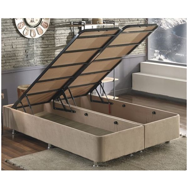Niron Yatak Ela 140x190 cm Silinebilir Soho Kumaş Çift Kişilik Sandıklı Sütlü Kahve Kumaş Baza