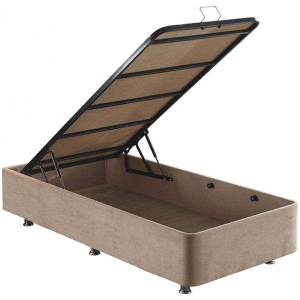 Niron Yatak Ela 90x200 cm Sandıklı Sütlü Kahve Kumaş Tek Kişilik Baza