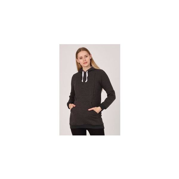 Busa Antrasit Termal Emzirme Detaylı Kapüşonlu Hamile Sweatshirt