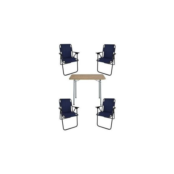 Bofigo Katlanır Çam Desenli 60x80 cm Masa + Katlanır Yeşil 4 Adet Sandalye Kamp Seti