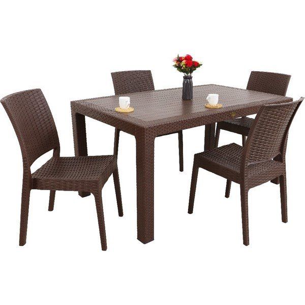 Mandella Elit Rattan 90x150 4 Kişilik Elit Sandalye Masa Takımı Cappucino